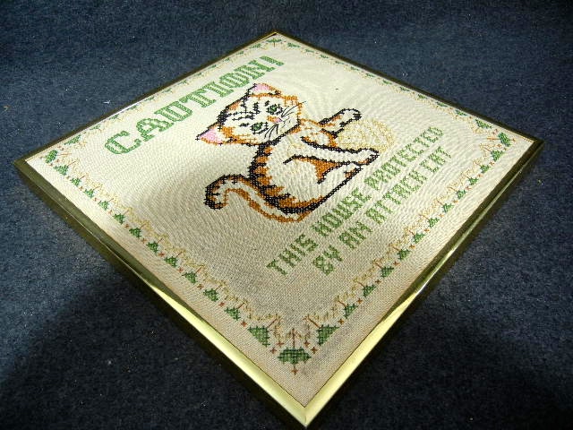 Cross Stitch Cat warning