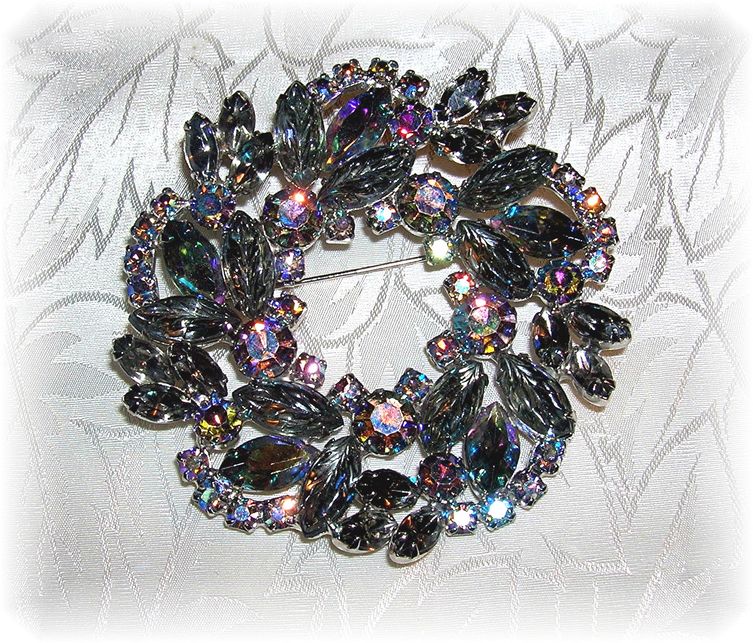 2 7/8 Inches Blue Green Borealis Jewelled Brooch