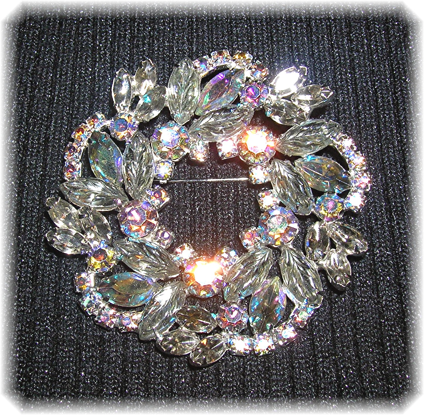 2 7/8 Inches Blue Green Borealis Jewelled Brooch