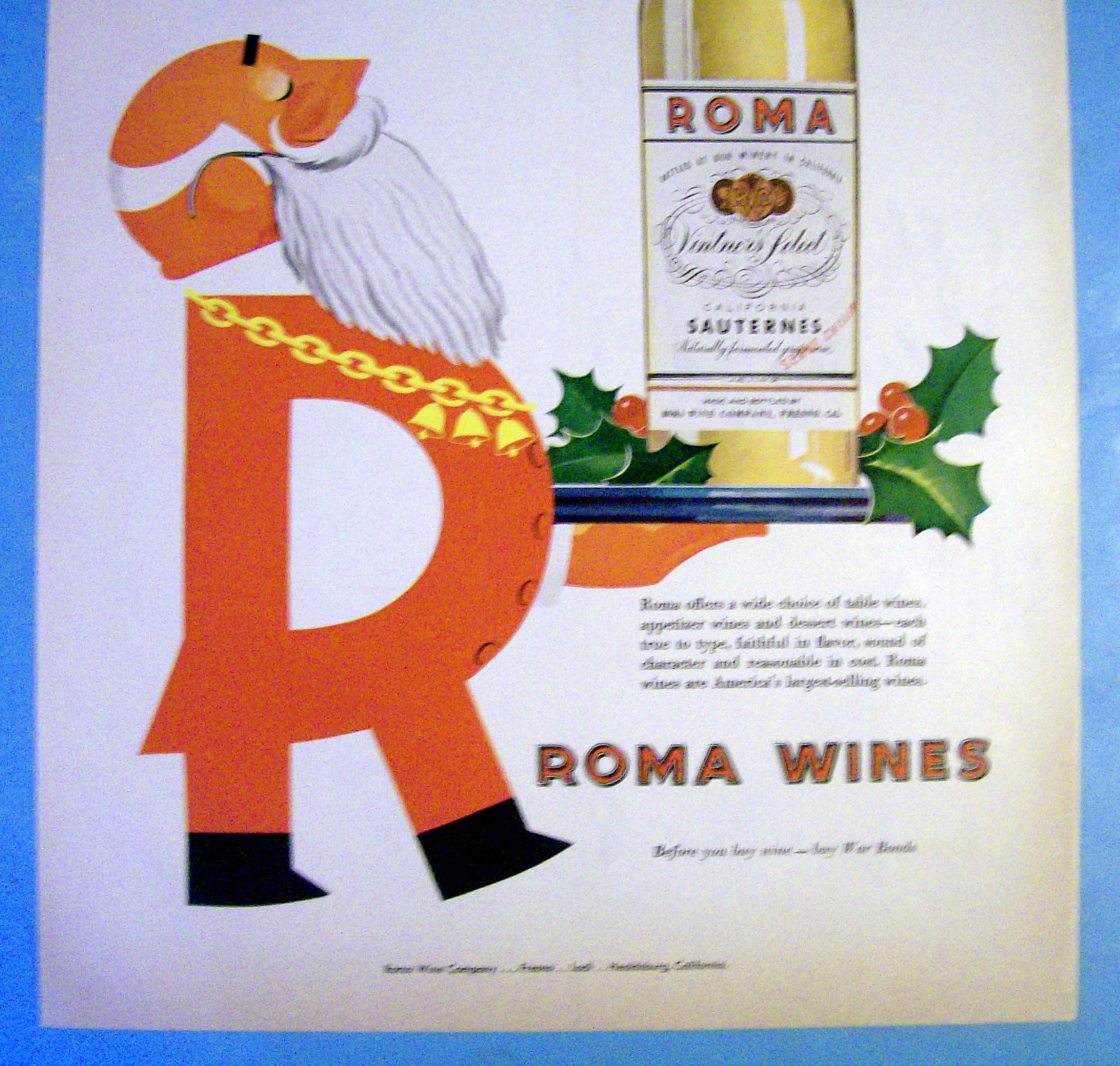 1944 Roma Wine with Santa Carrying Tray