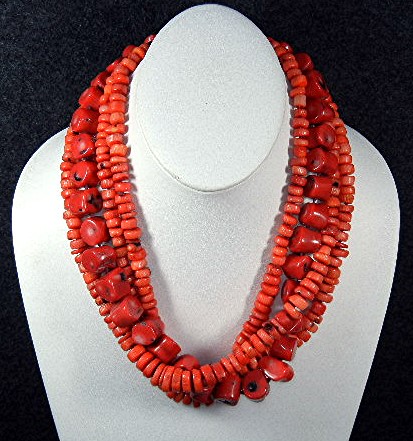 Coral 4 Strand Necklace Silver Clasp 19 Inches