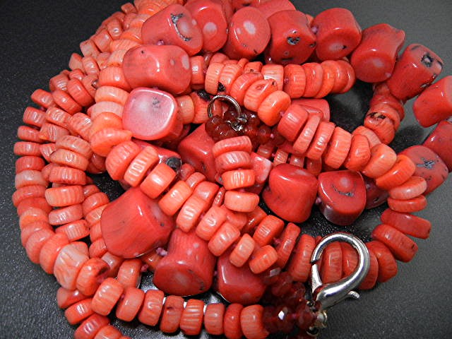 Coral 4 Strand Necklace Silver Clasp 19 Inches