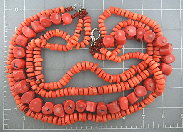 Coral 4 Strand Necklace Silver Clasp 19 Inches