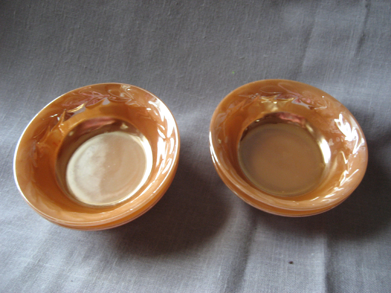 Four Fire King Peach Lustre Bowls