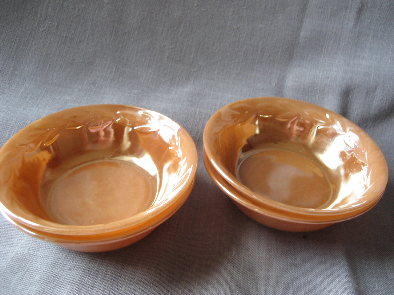 Four Fire King Peach Lustre Bowls