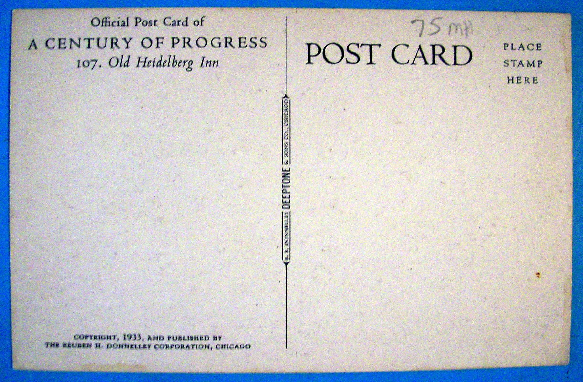Postcard of Old Heidelberg Inn (Chicago World's Fair)