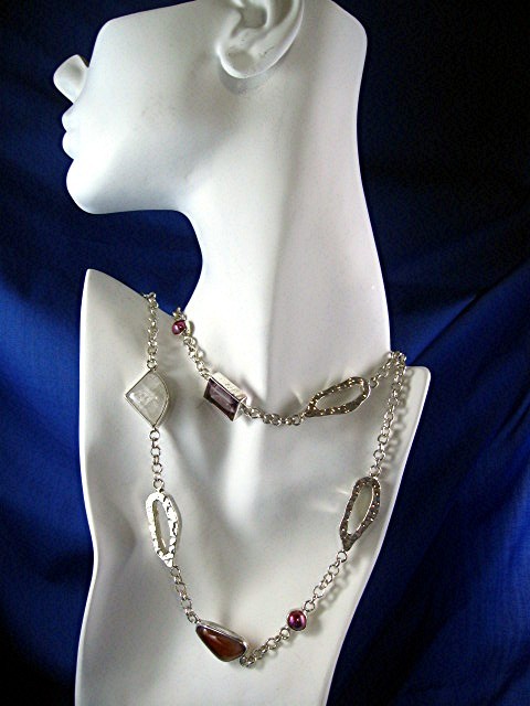 Sterling Silver Pearl Agate Amethyst Rose Quartz Chain