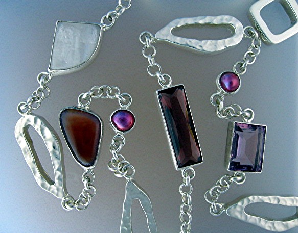 Sterling Silver Pearl Agate Amethyst Rose Quartz Chain