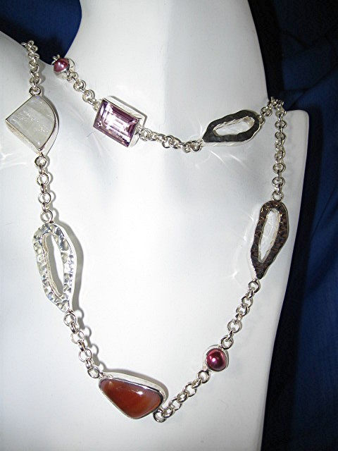 Sterling Silver Pearl Agate Amethyst Rose Quartz Chain