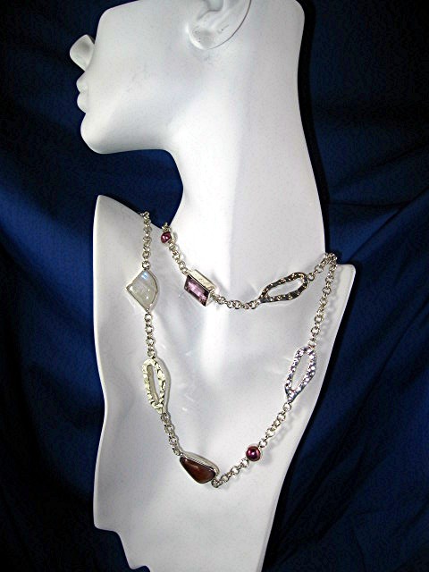 Sterling Silver Pearl Agate Amethyst Rose Quartz Chain