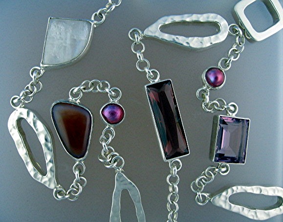 Sterling Silver Pearl Agate Amethyst Rose Quartz Chain