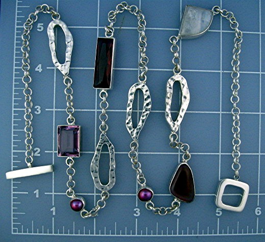 Sterling Silver Pearl Agate Amethyst Rose Quartz Chain