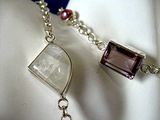 Sterling Silver Pearl Agate Amethyst Rose Quartz Chain