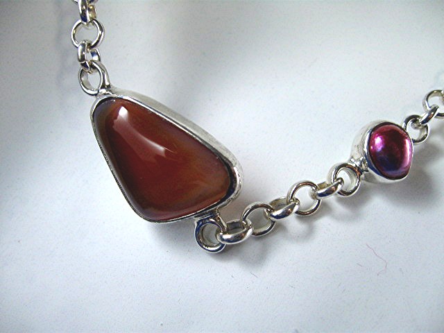 Sterling Silver Pearl Agate Amethyst Rose Quartz Chain