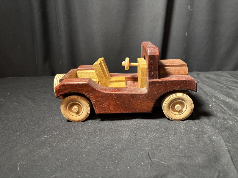 Handcrafted Wooden Toy Jeep Wrangler Safari Car Model Folk Art Display⁠