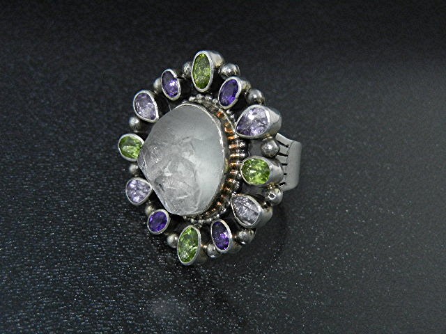 Bea Tom Sterling Silver Amethyst Peridot Crystal Ring