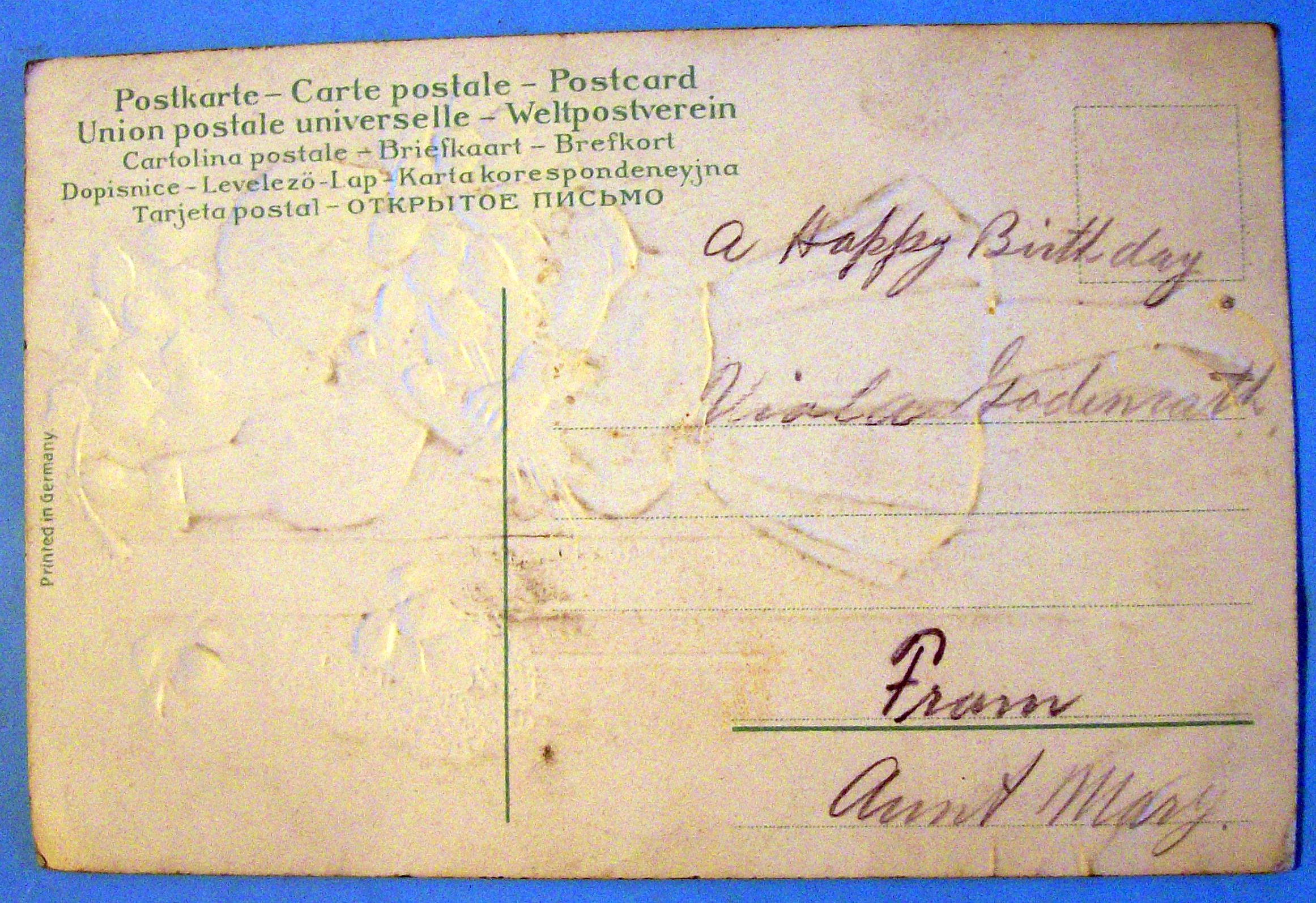 Birthday Greetings Postcard with Fabric Overlay
