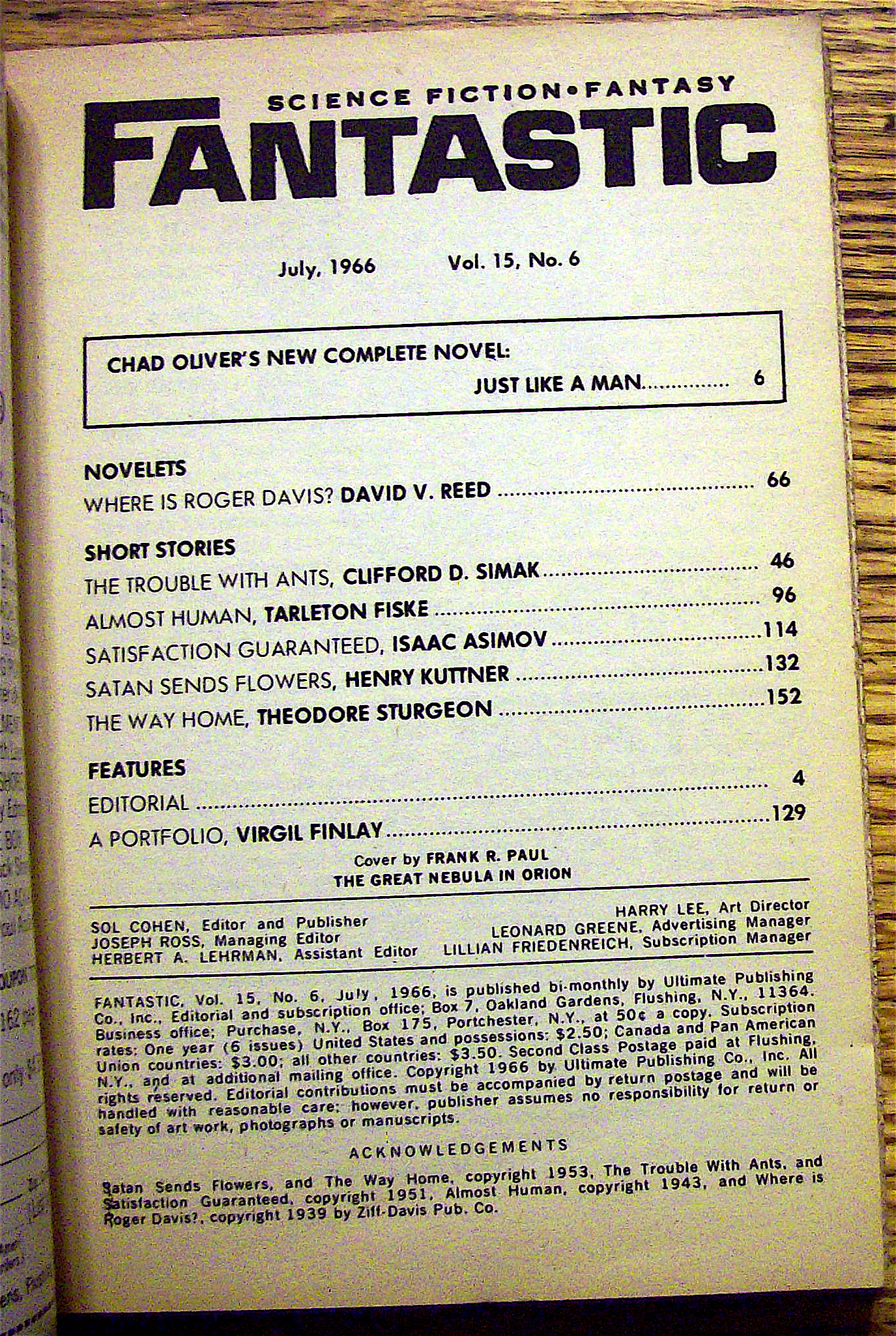 Fantastic Magazine July 1966 Just Like A Man