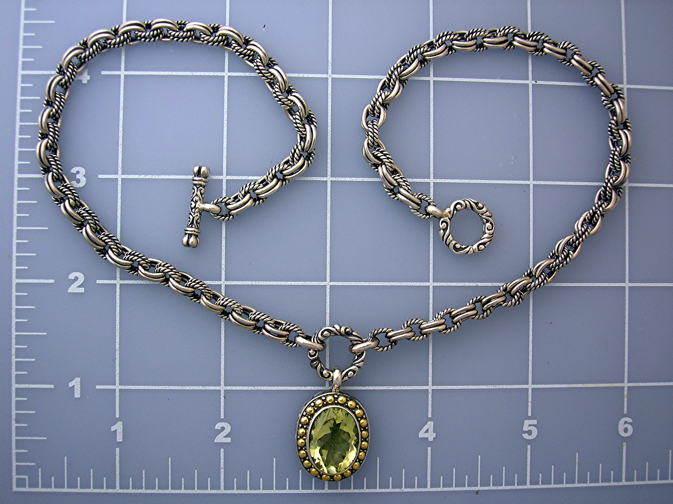 18K Gold Green Amethyst Sterling Silver Toggle Necklace