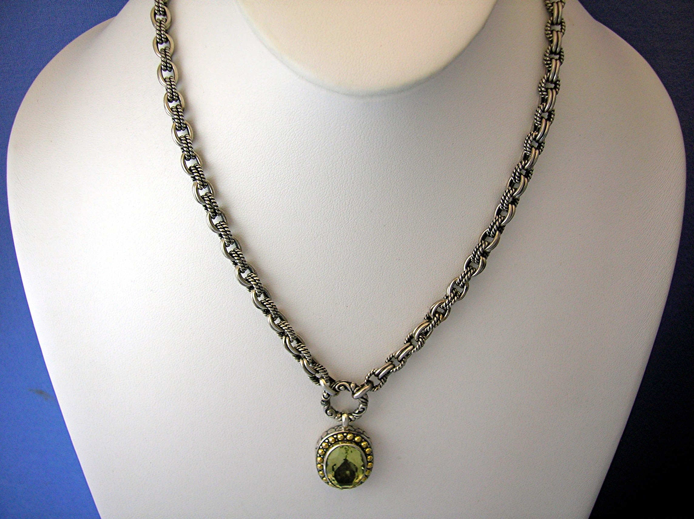 18K Gold Green Amethyst Sterling Silver Toggle Necklace