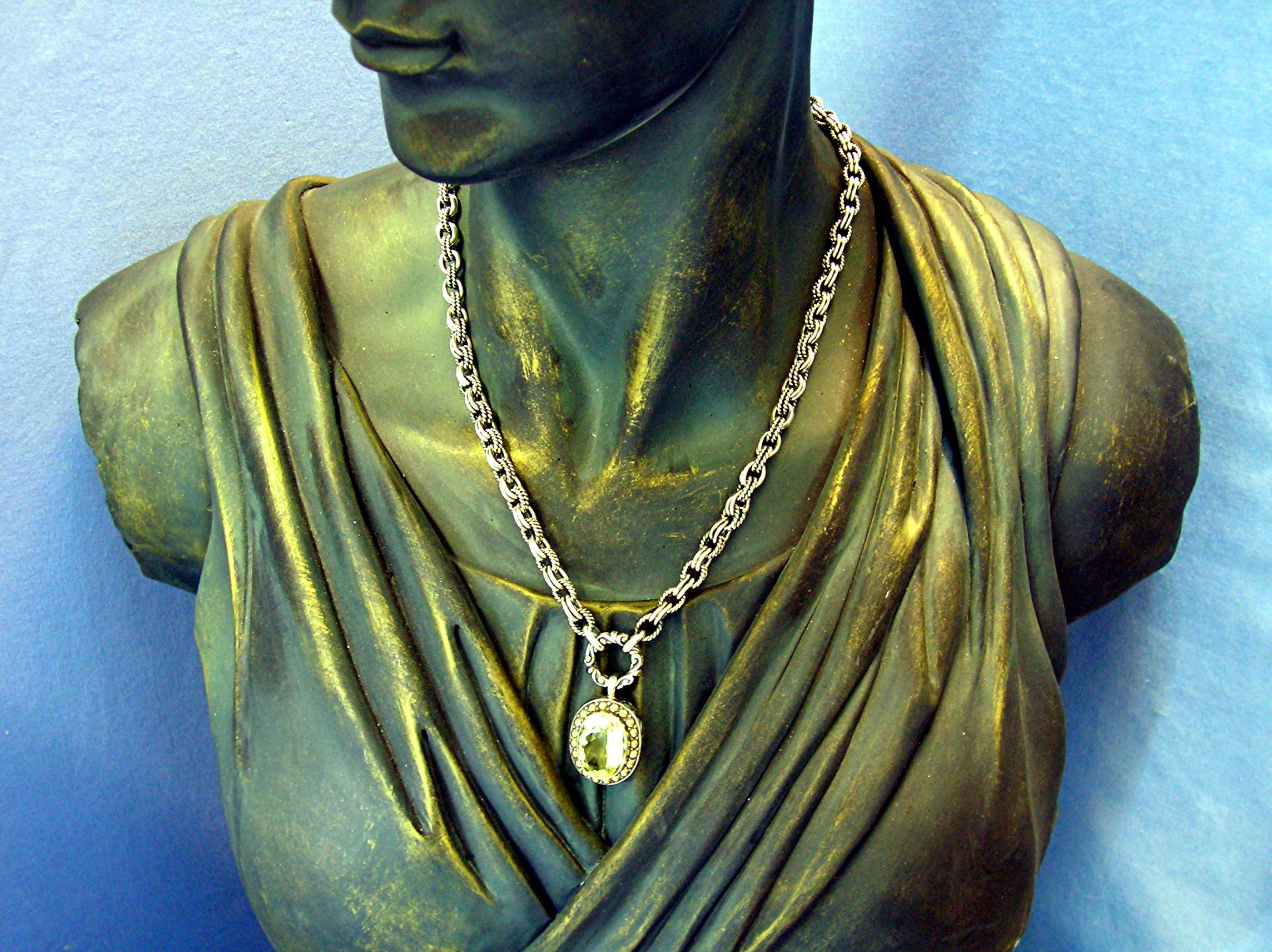 18K Gold Green Amethyst Sterling Silver Toggle Necklace