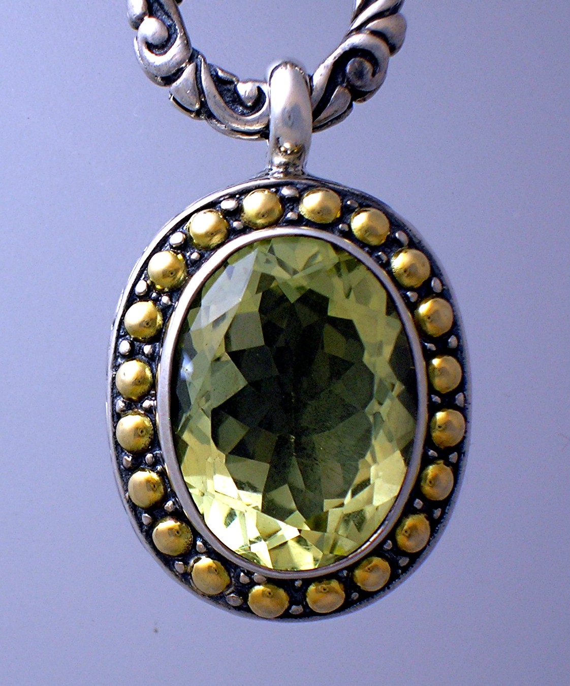 18K Gold Green Amethyst Sterling Silver Toggle Necklace