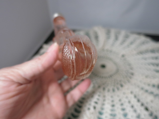 Pink Depression Glass Candy Container Pistol Shape Tin Screw Cap