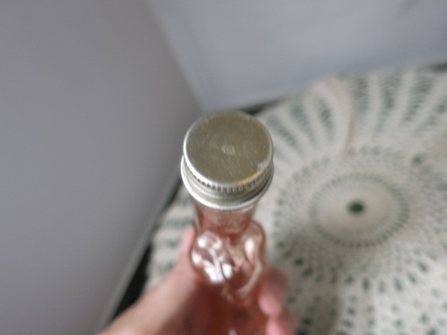 Pink Depression Glass Candy Container Pistol Shape Tin Screw Cap