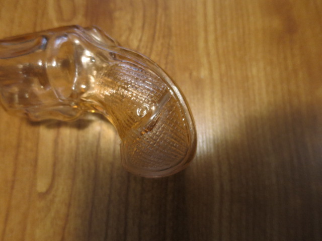 Pink Depression Glass Candy Container Pistol Shape Tin Screw Cap