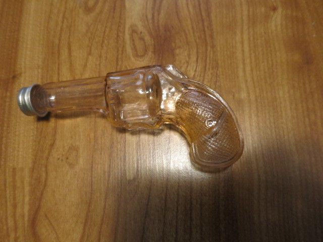 Pink Depression Glass Candy Container Pistol Shape Tin Screw Cap