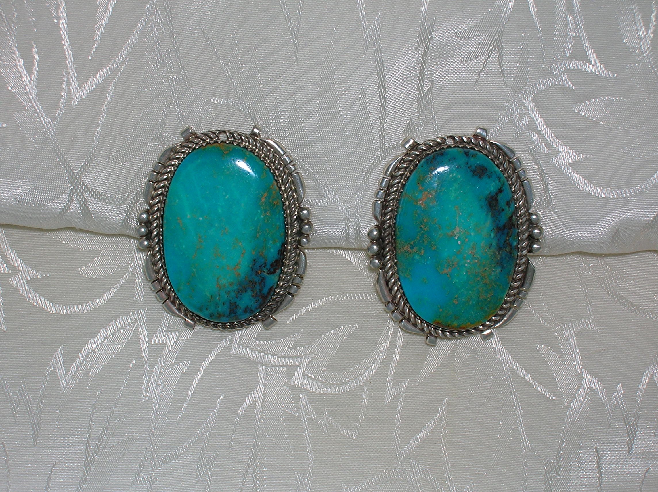 Navajo Kingman Turquoise Sterling Silver Clip Earrings