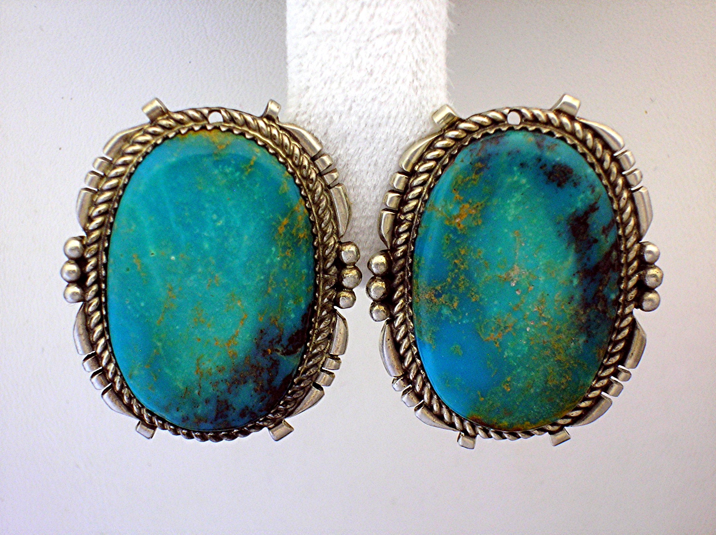 Navajo Kingman Turquoise Sterling Silver Clip Earrings