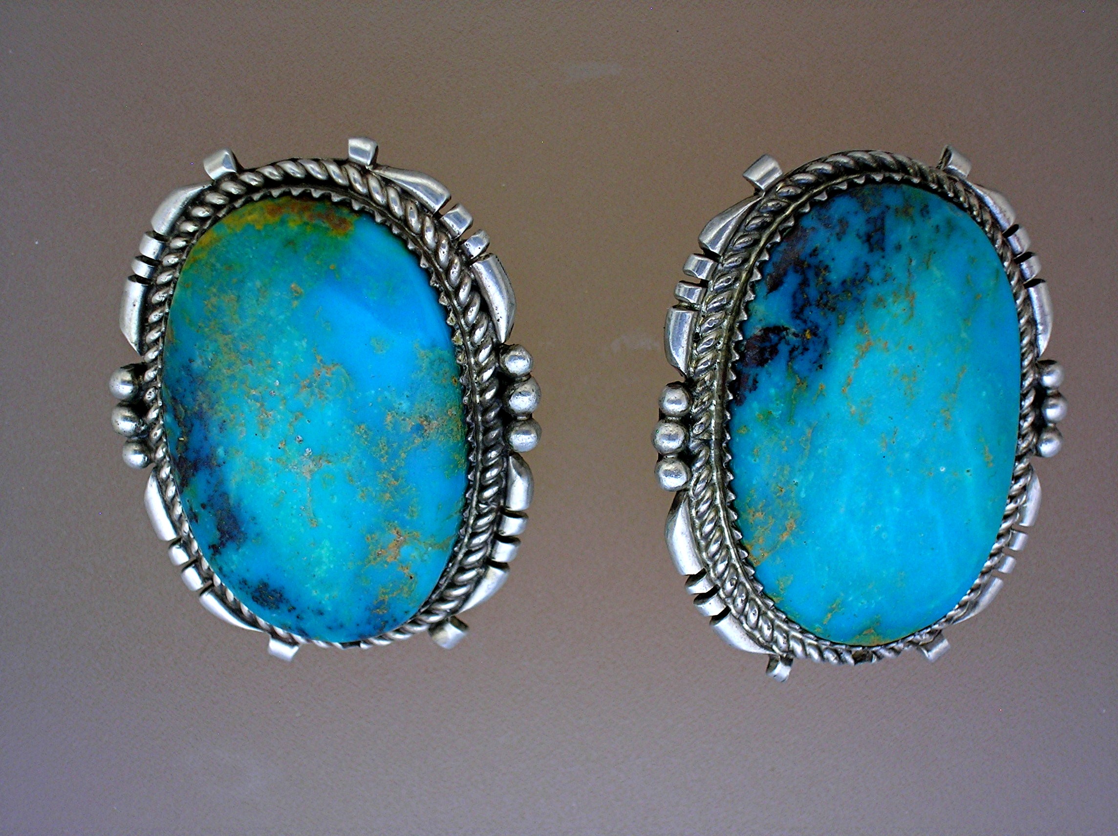 Navajo Kingman Turquoise Sterling Silver Clip Earrings