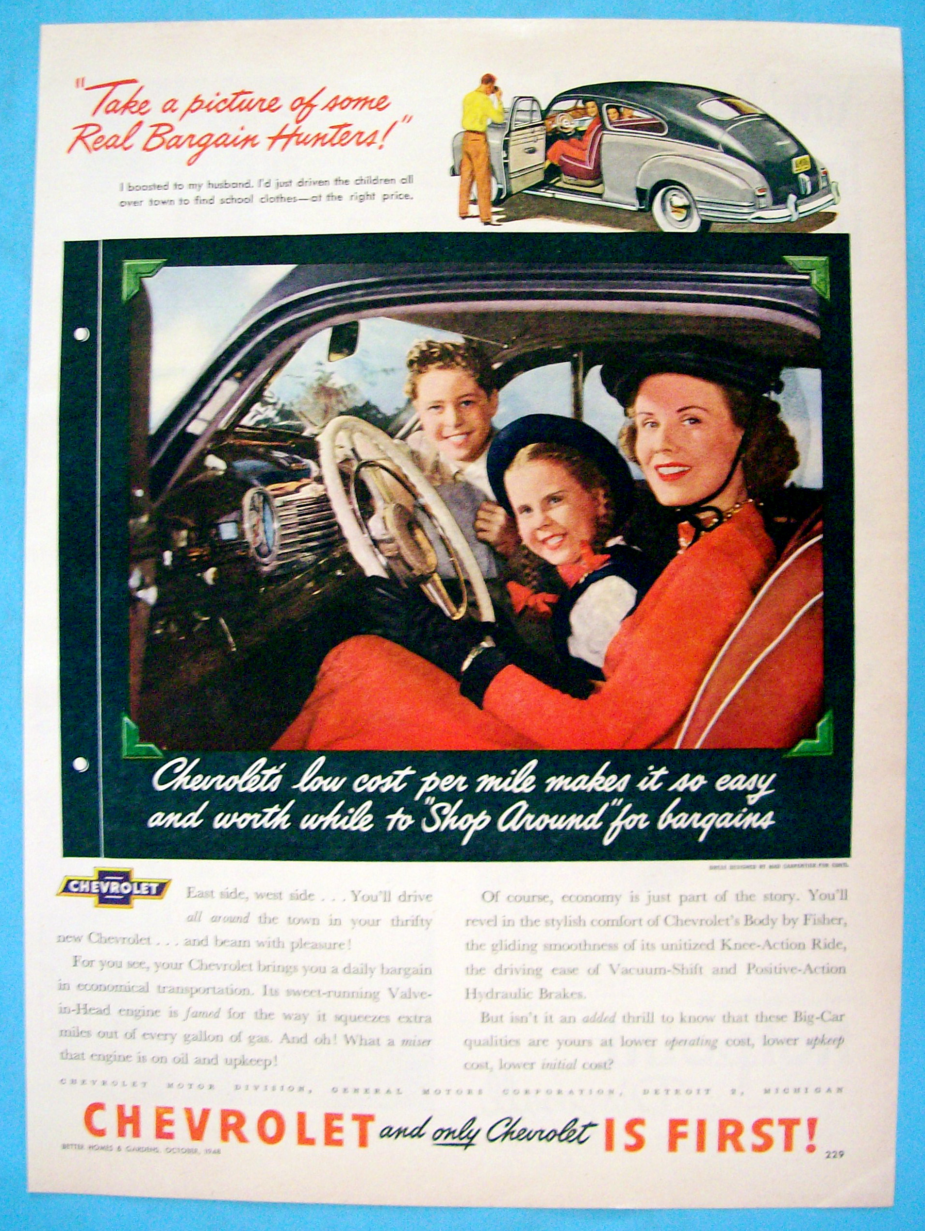 1948 Chevrolet with Woman & Two Children In Car