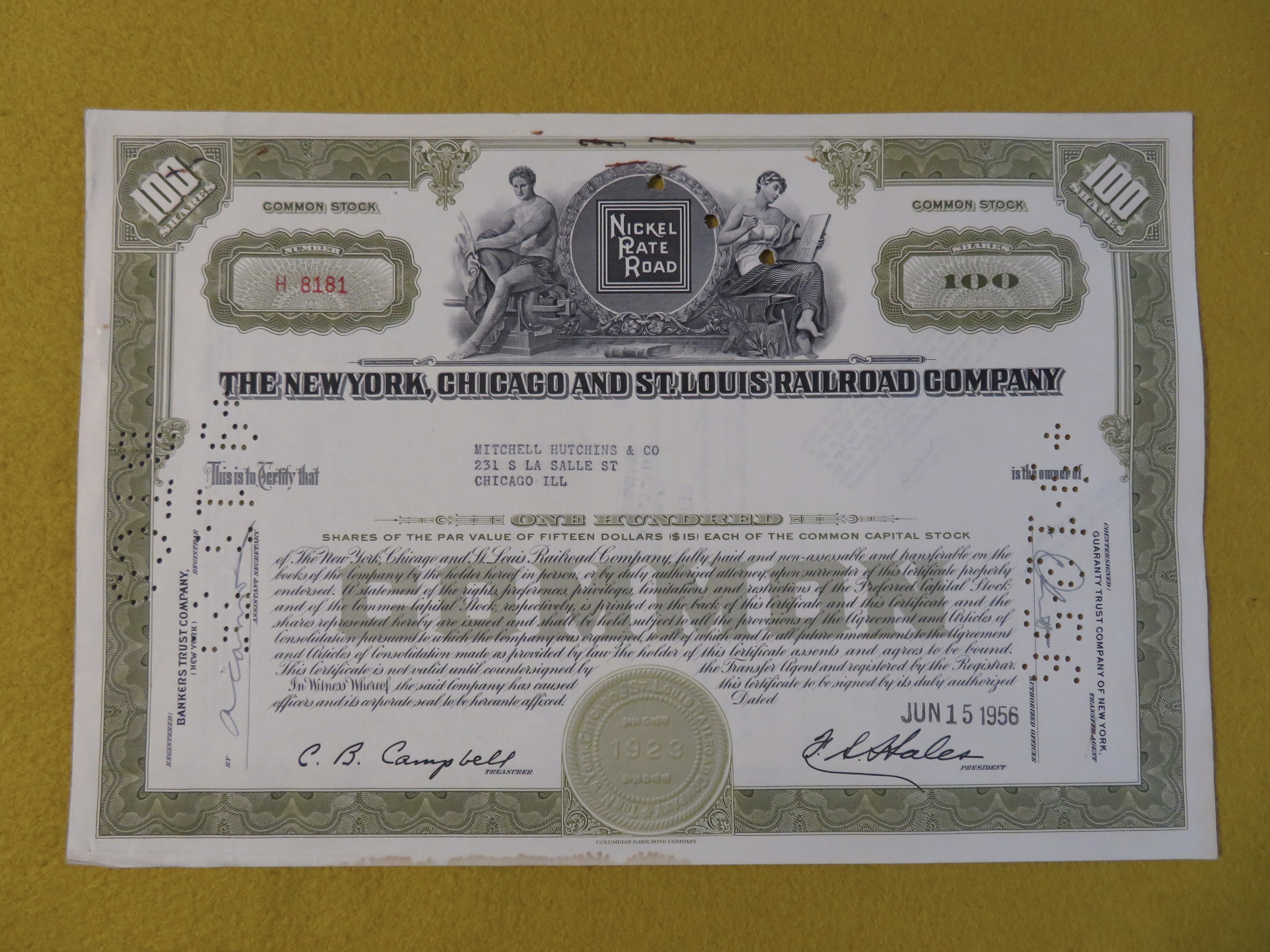 1956 New York, Chicago & St Louis Railroad Stock