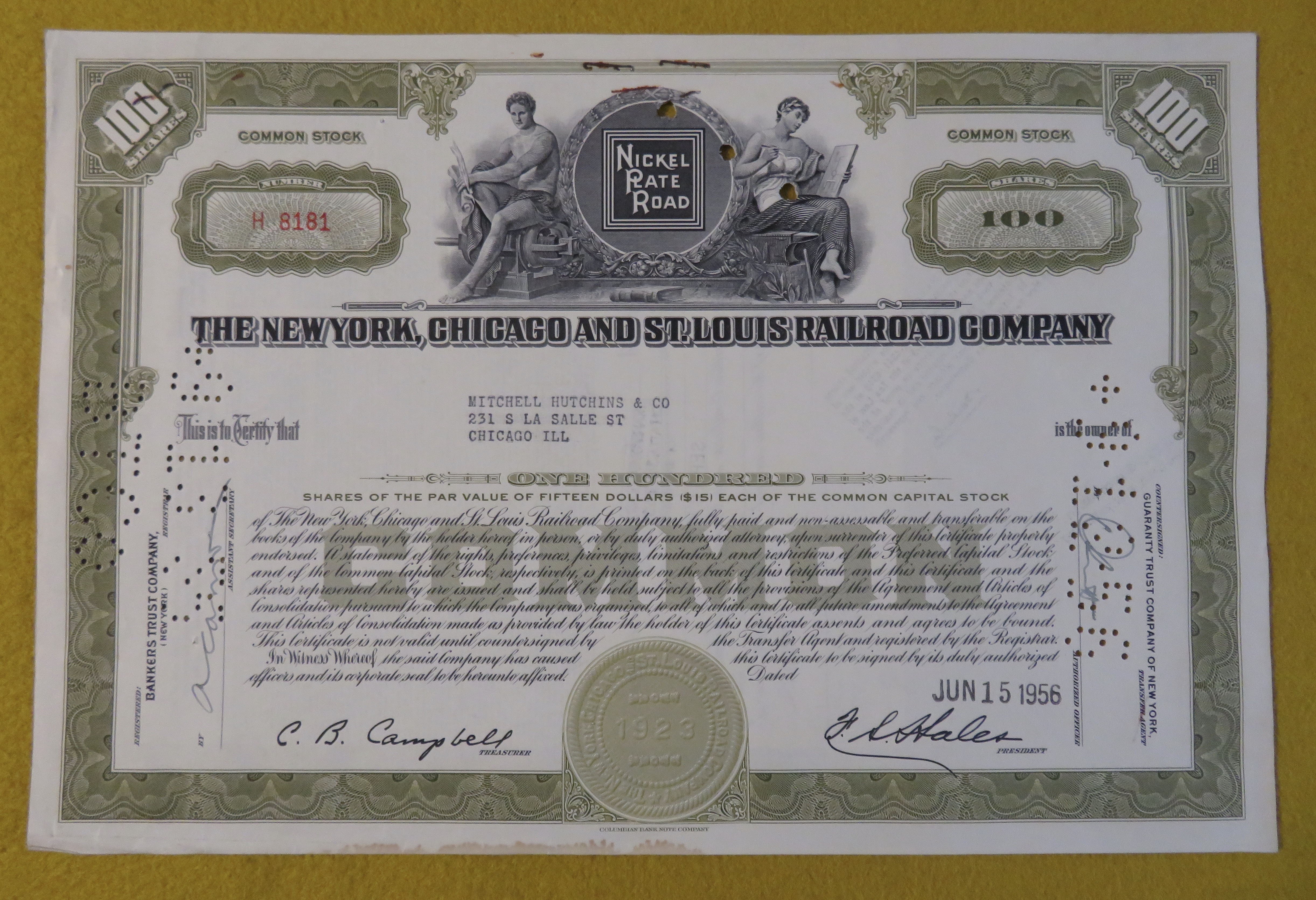 1956 New York, Chicago & St Louis Railroad Stock