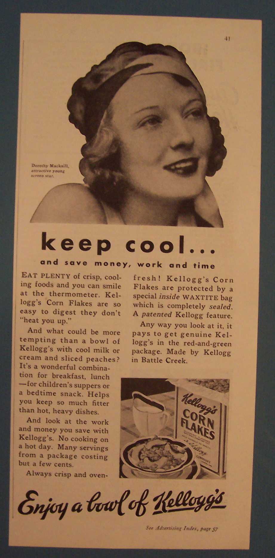 1932 Kellogg Corn Flakes with Dorothy Mackaill