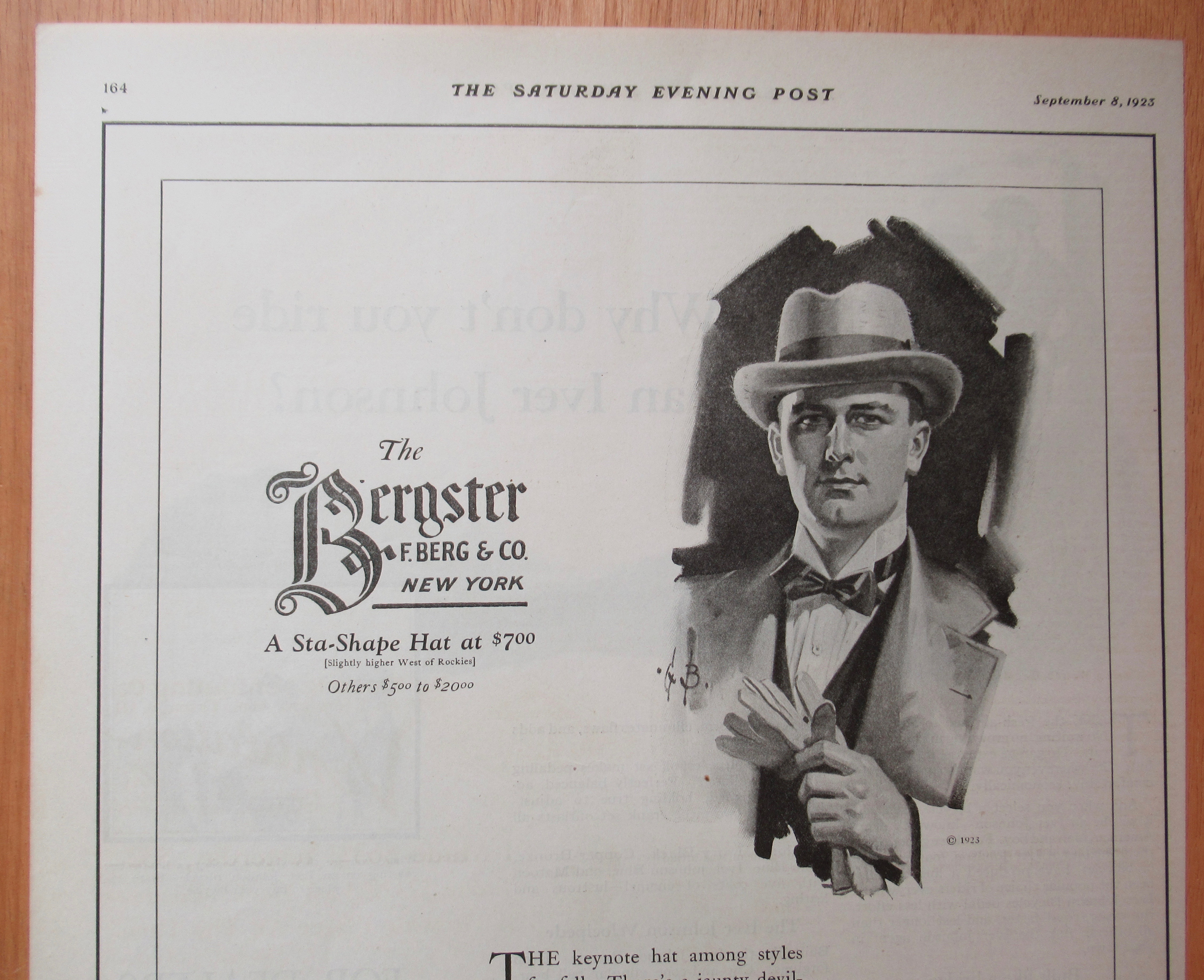1923 Bergster Sta Shape Hats with Man Wearing a Hat