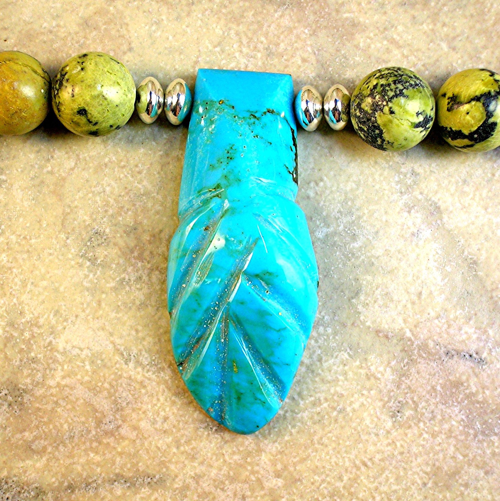 Sterling Silver Yellow Turquoise Blue Turquoise Pendant