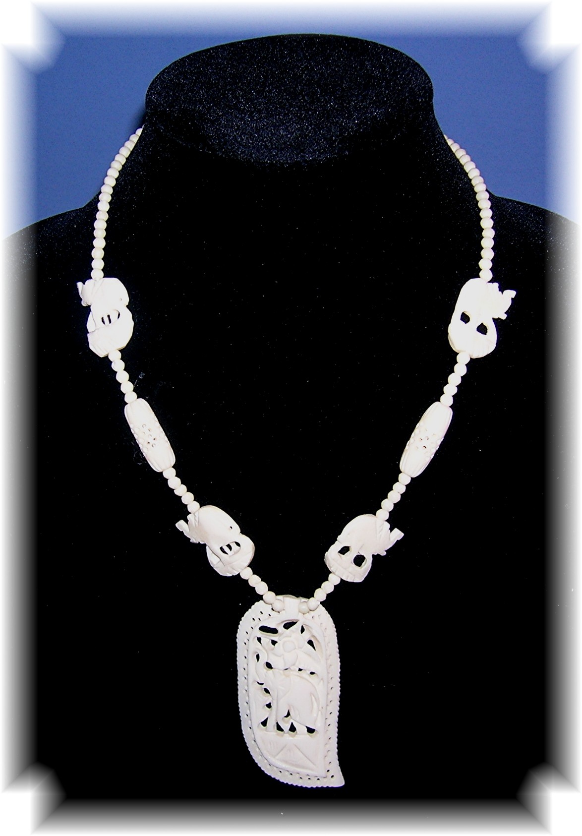 Hand Carved Bone Elephant Necklace