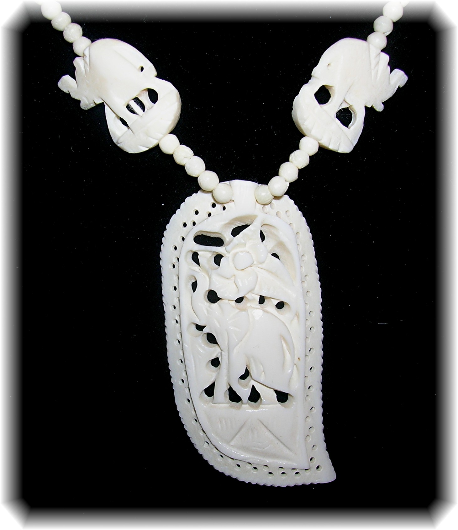Hand Carved Bone Elephant Necklace