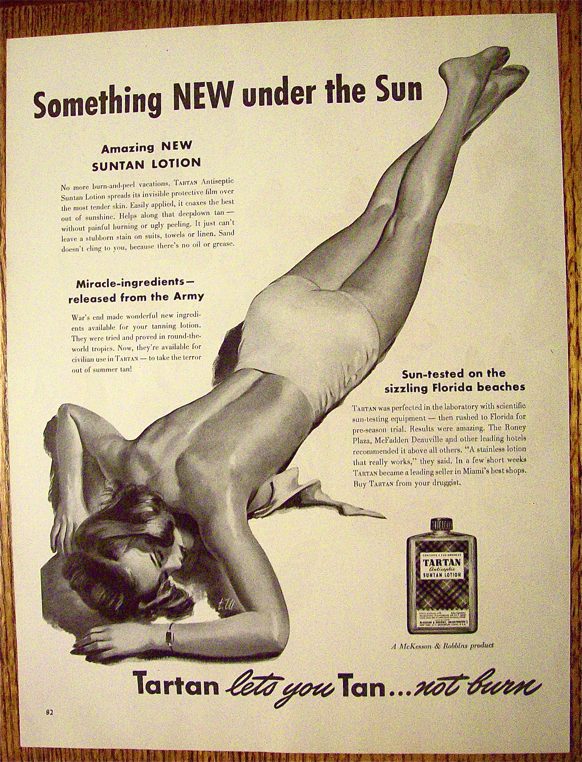1946 Tartan Lotion with Woman In Bathing Suit Sunning