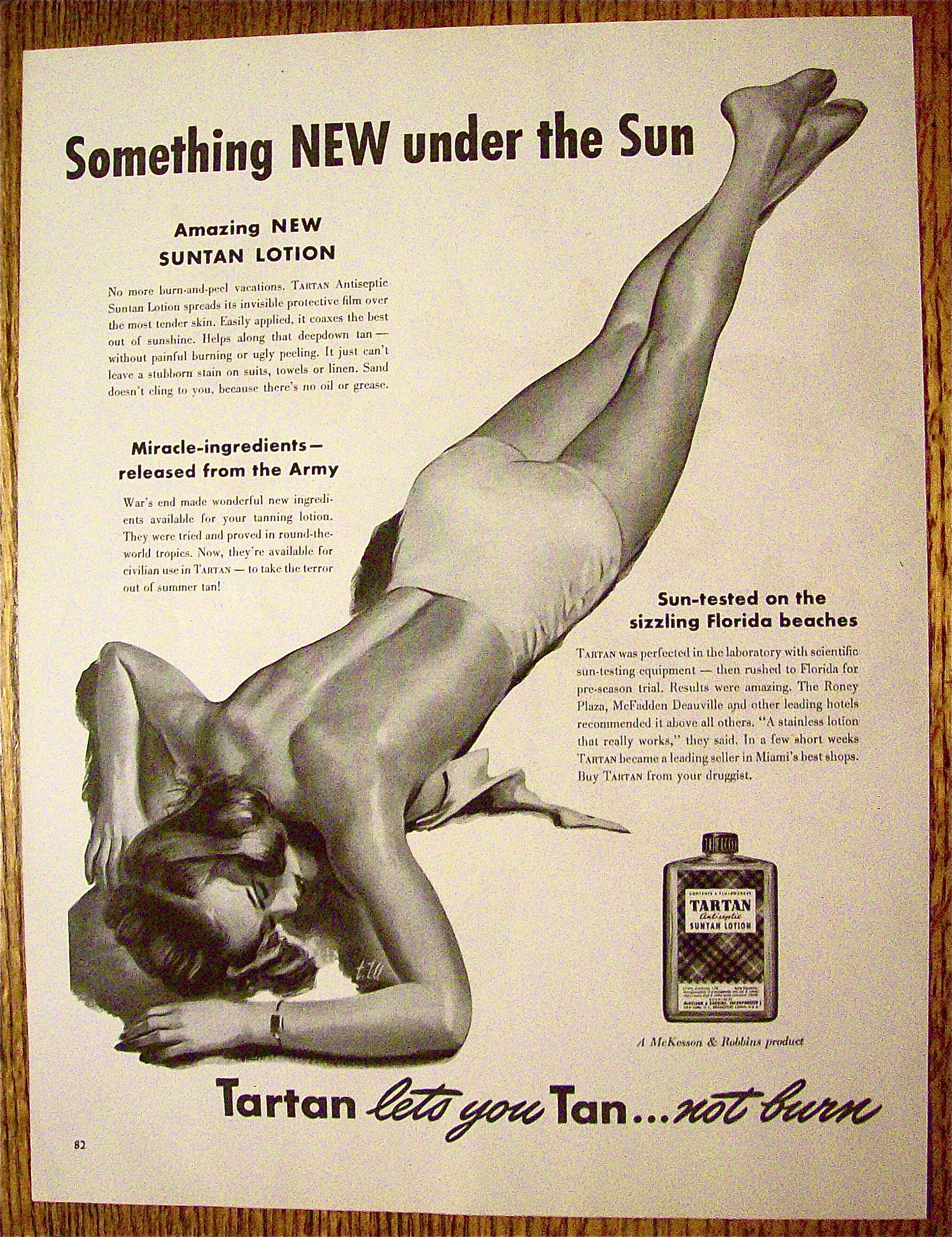 1946 Tartan Lotion with Woman In Bathing Suit Sunning