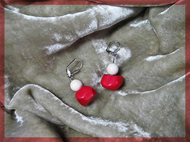 Coral and Bone Pierced Drop Earrings
