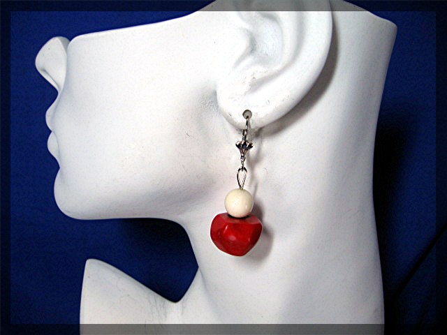 Coral and Bone Pierced Drop Earrings