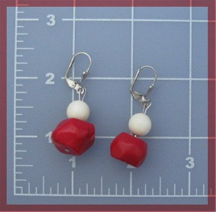 Coral and Bone Pierced Drop Earrings