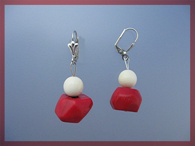 Coral and Bone Pierced Drop Earrings