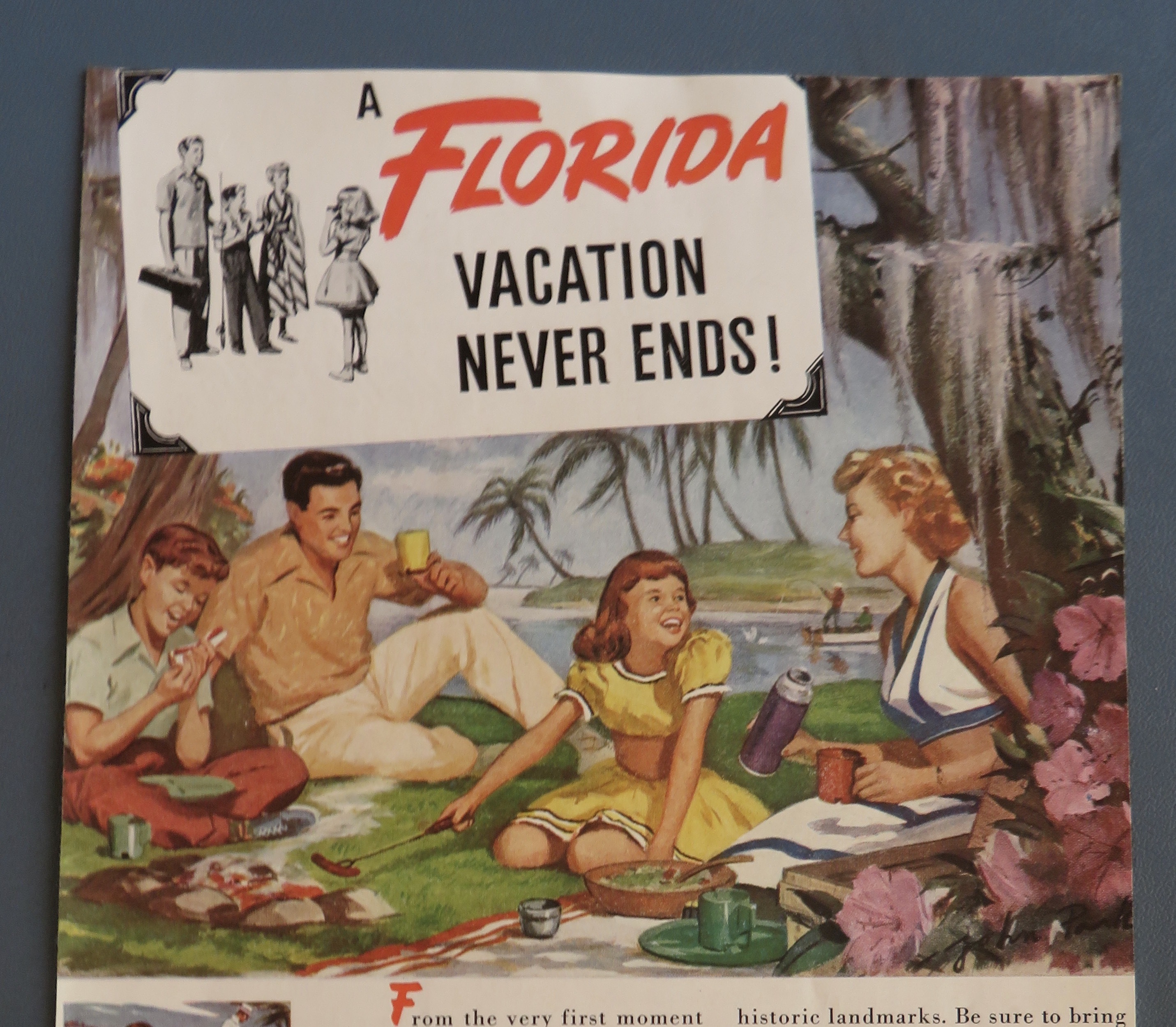 1949 Come To Florida with Family Having A Picnic