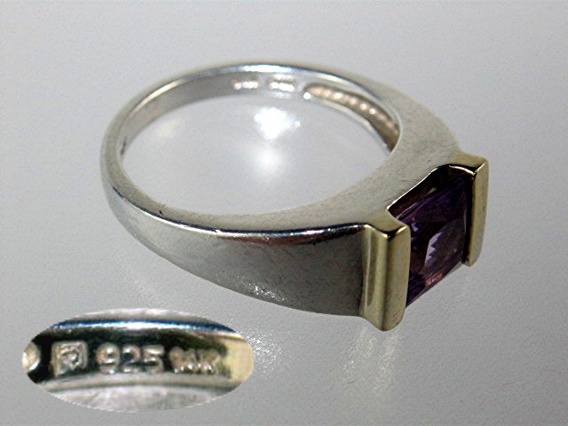 14K Gold Sterling Silver Amethyst Size 8 Hong Kong