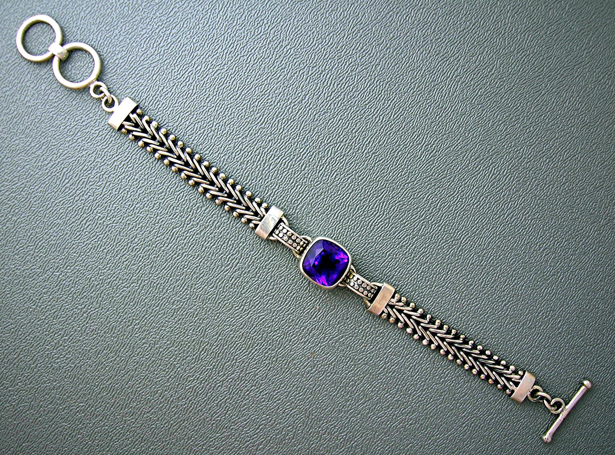 Amethyst 5ct  and Sterling Silver Toggle Clasp Bracelet